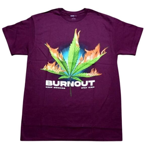 Burnout Mens Short Sleeve Burgundy T-Shirt Size Large - Picture 1 of 5